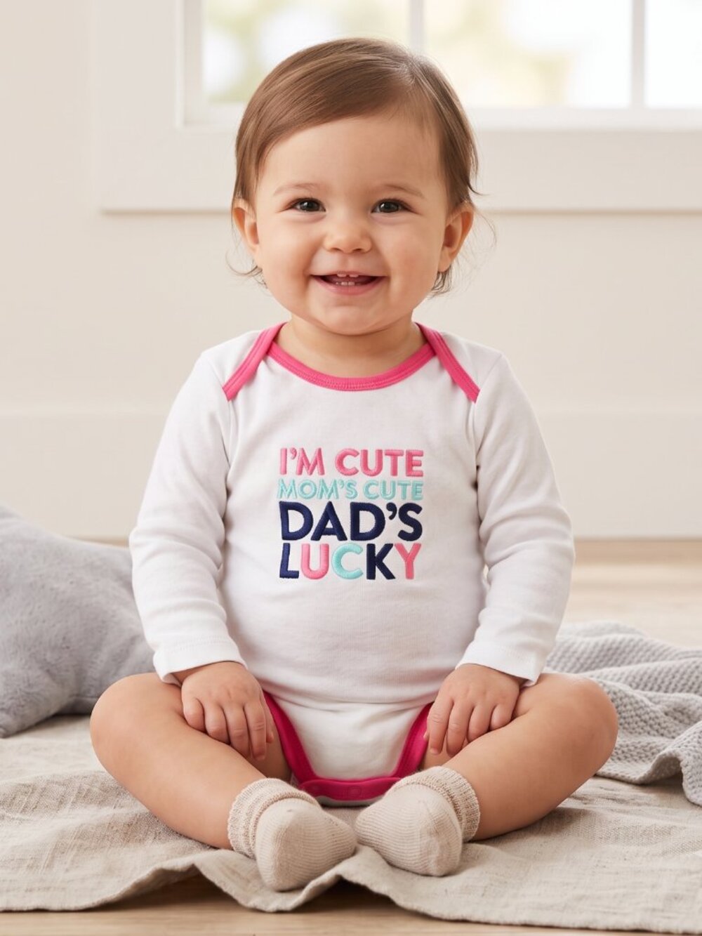 NWT | Carter's Baby Girl I'm Cute Mom's Cute Dad's Lucky Long Sleeve Bodysuit